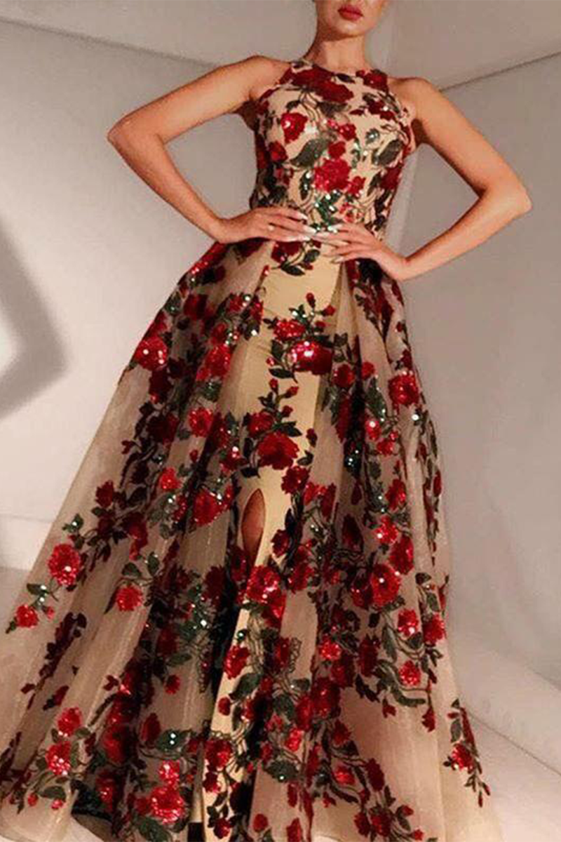 Elegant Solid Sequins Slit O Neck Evening Dress Dresses - Image 2