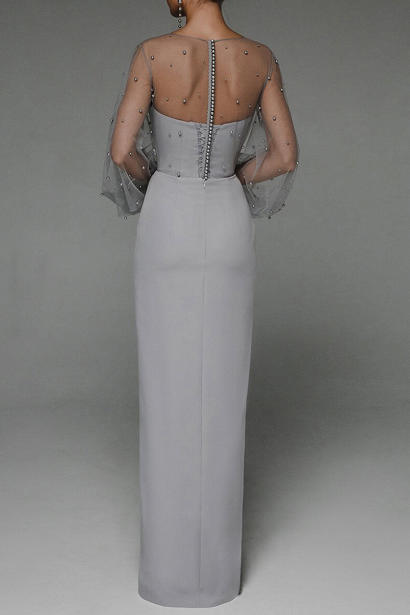 Celebrities Elegant Solid Slit Beading Mesh Strapless Evening Dress Dresses - Image 4