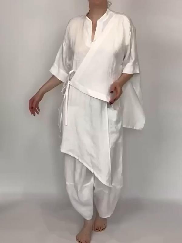 Women Plain Top and Pants Two-pieces Set
