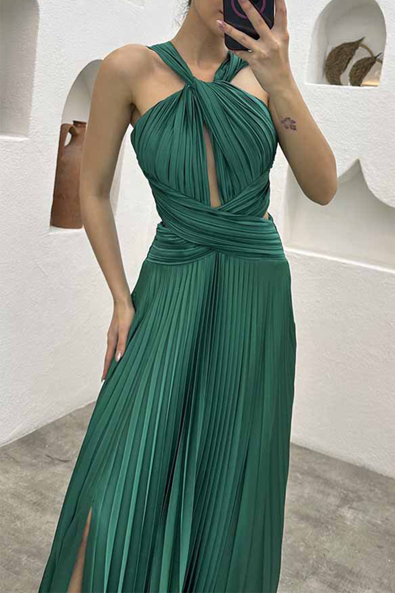 Elegant Solid Fold Halter Evening Dress Dresses - Image 12