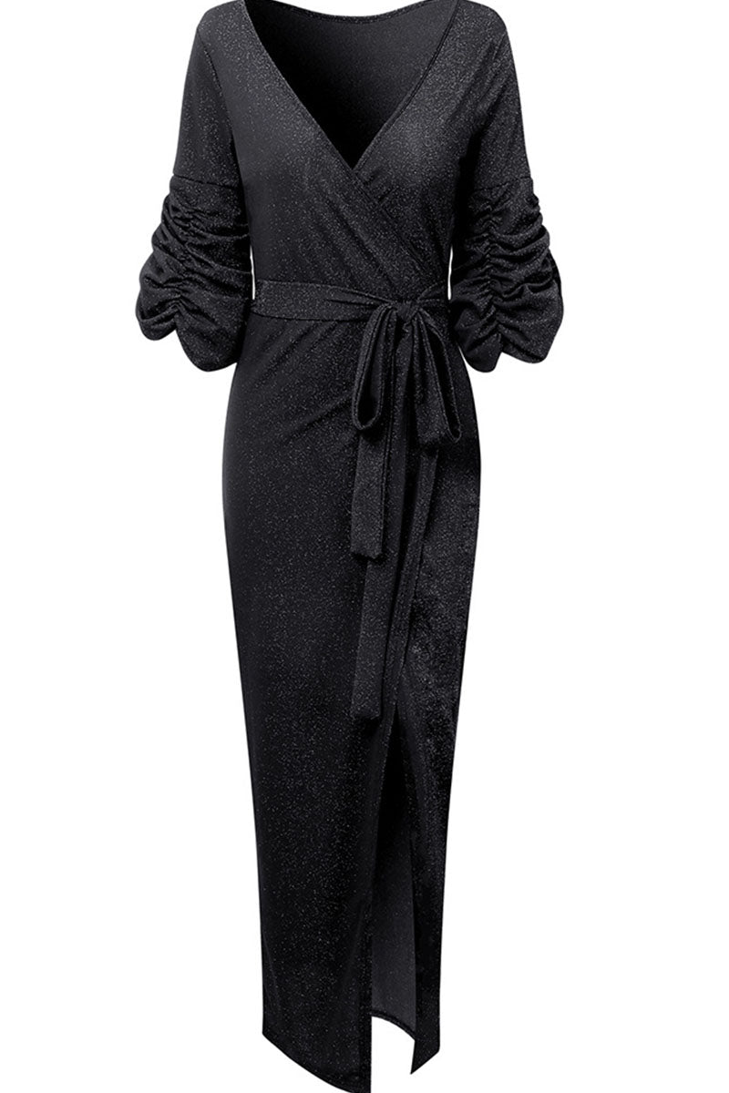 Sexy Solid Patchwork V Neck Evening Dress Dresses(3 Colors) - Image 10