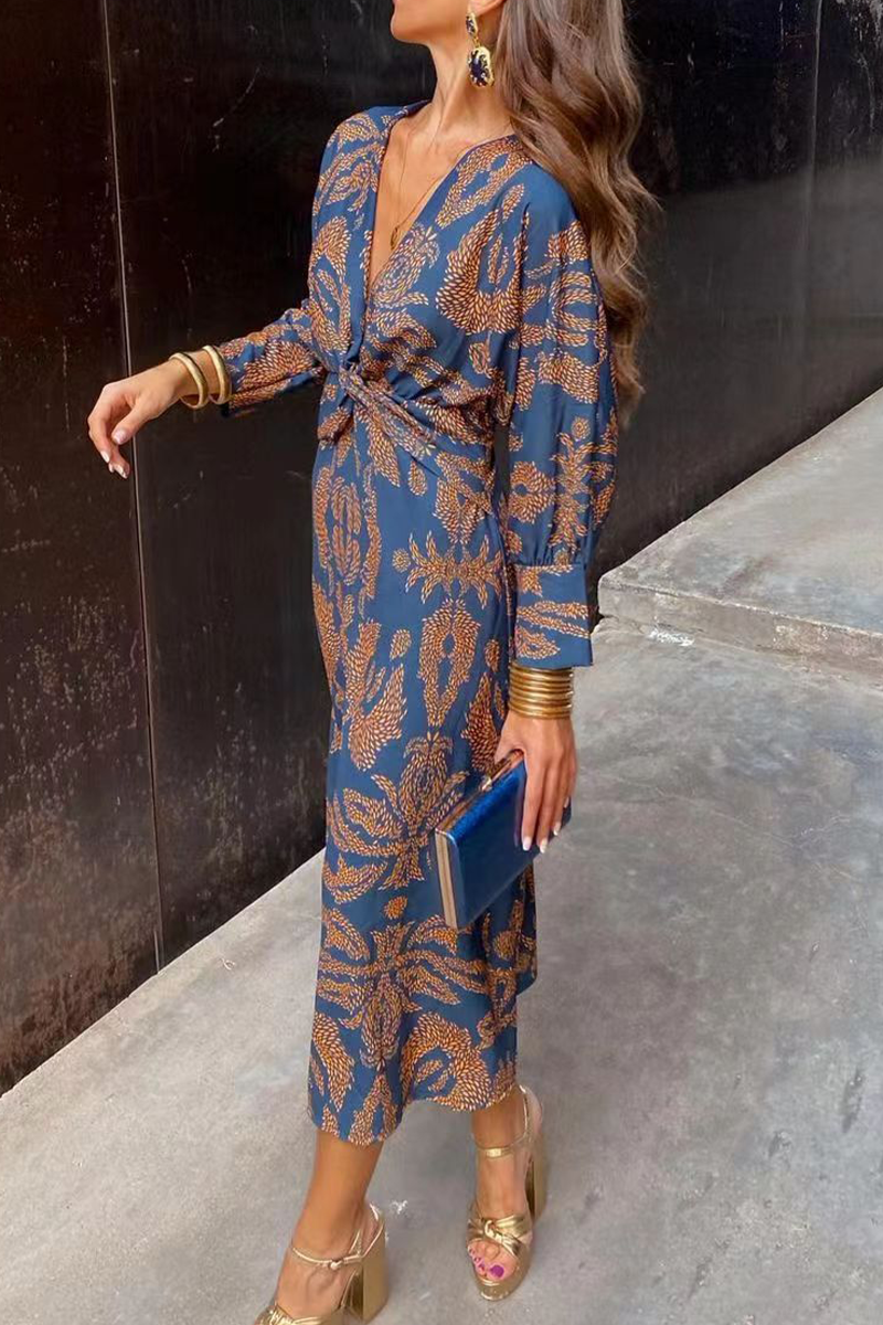 Elegant Floral Print Ruched V Neck A Line Dresses(4 Colors) - Image 2