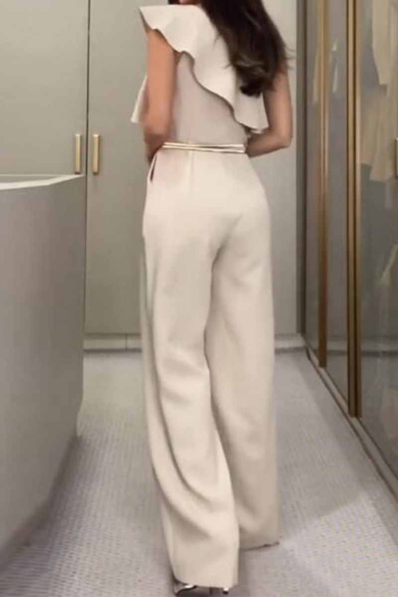 Casual Solid Patchwork Backless Oblique Collar Regular Jumpsuits (Without Belt) - Image 2