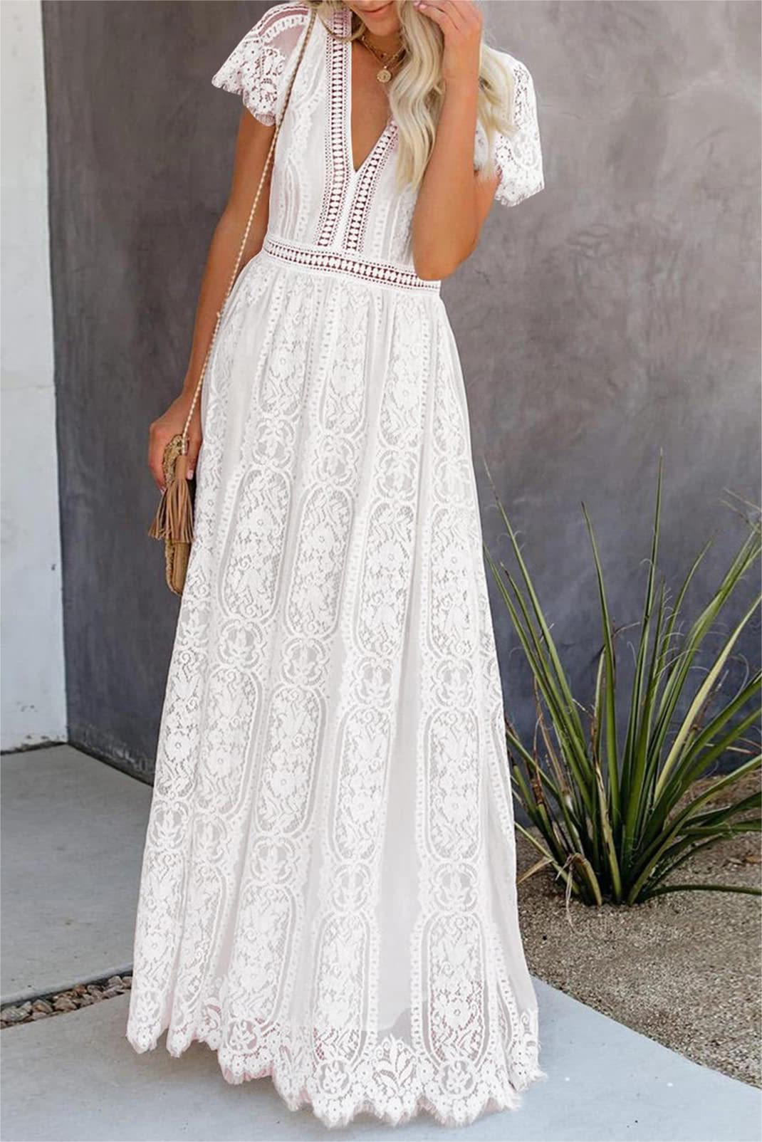 Lace Flutter Sleeve V-Neck Maxi Dress - Image 3