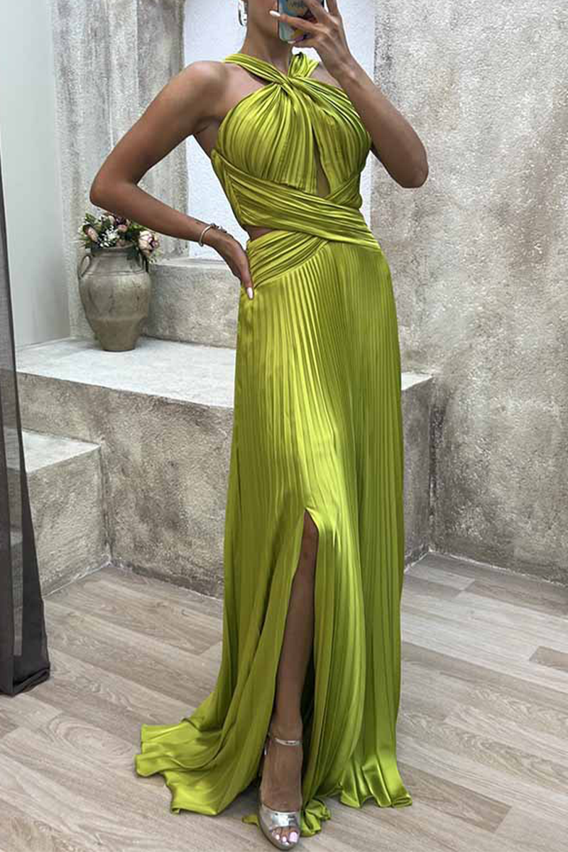 Elegant Solid Fold Halter Evening Dress Dresses - Image 4