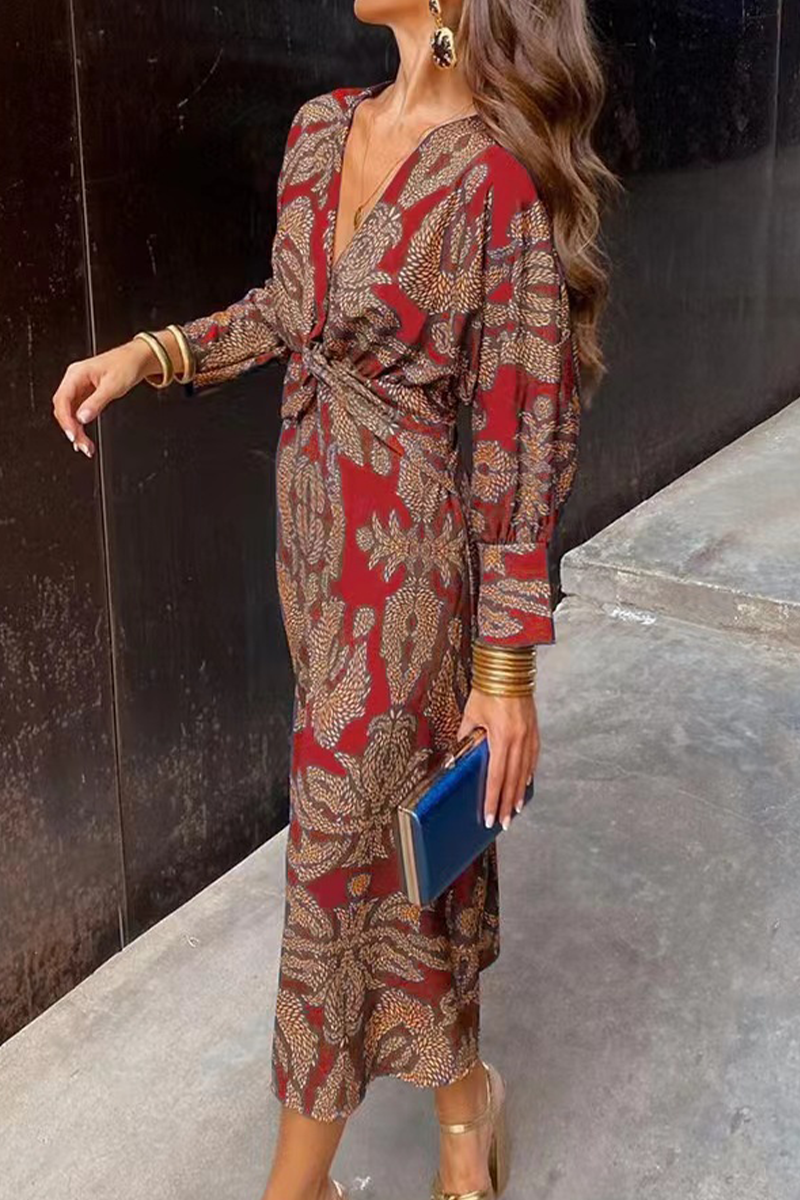 Elegant Floral Print Ruched V Neck A Line Dresses(4 Colors) - Image 3