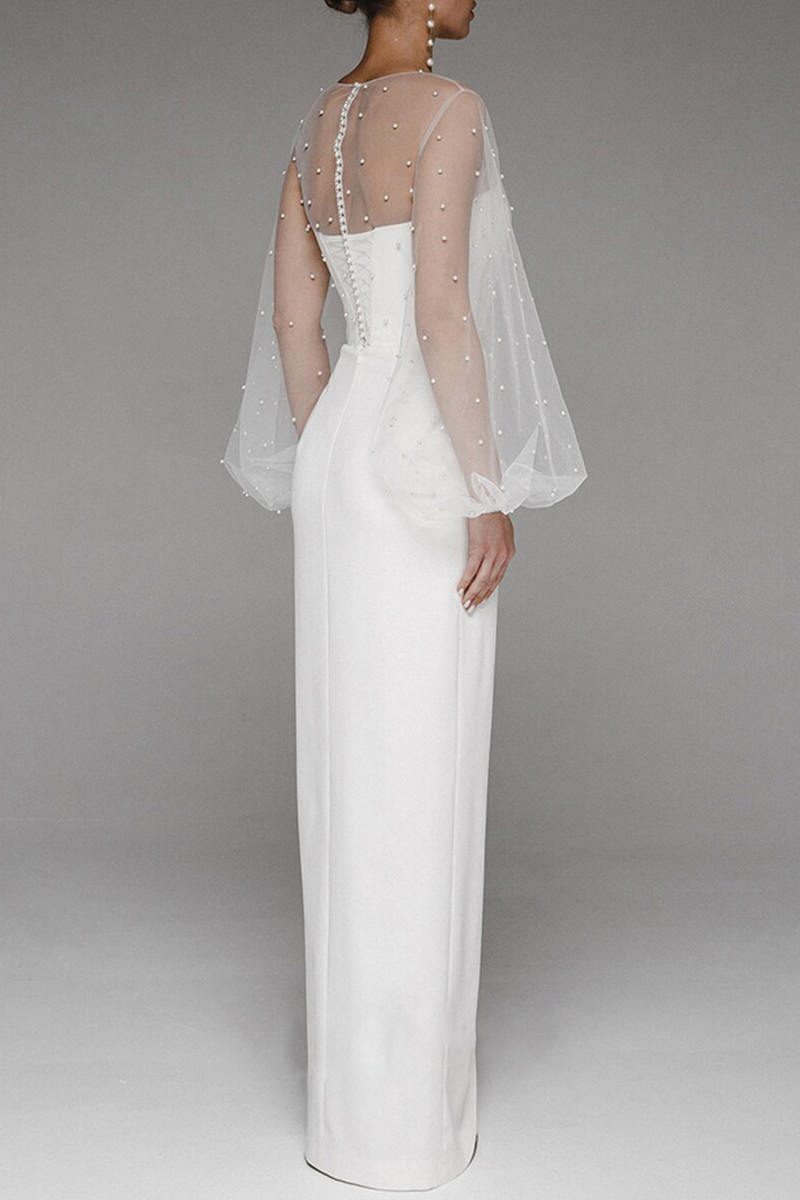 Celebrities Elegant Solid Slit Beading Mesh Strapless Evening Dress Dresses - Image 3