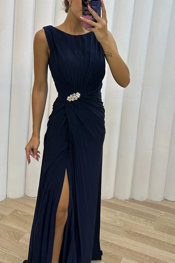 Pretty Special Pleated Embellished Slit Evening Maxi Dress - Image 8