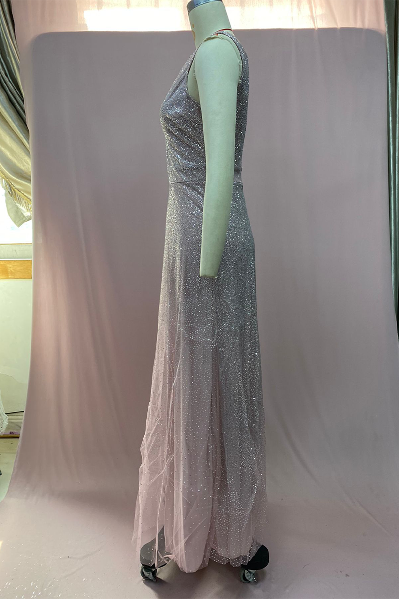 Sexy Gradient Sequined V Neck Evening Dresses - Image 5