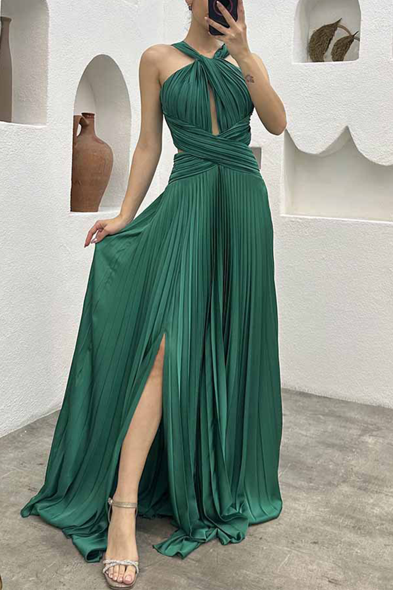 Elegant Solid Fold Halter Evening Dress Dresses - Image 10