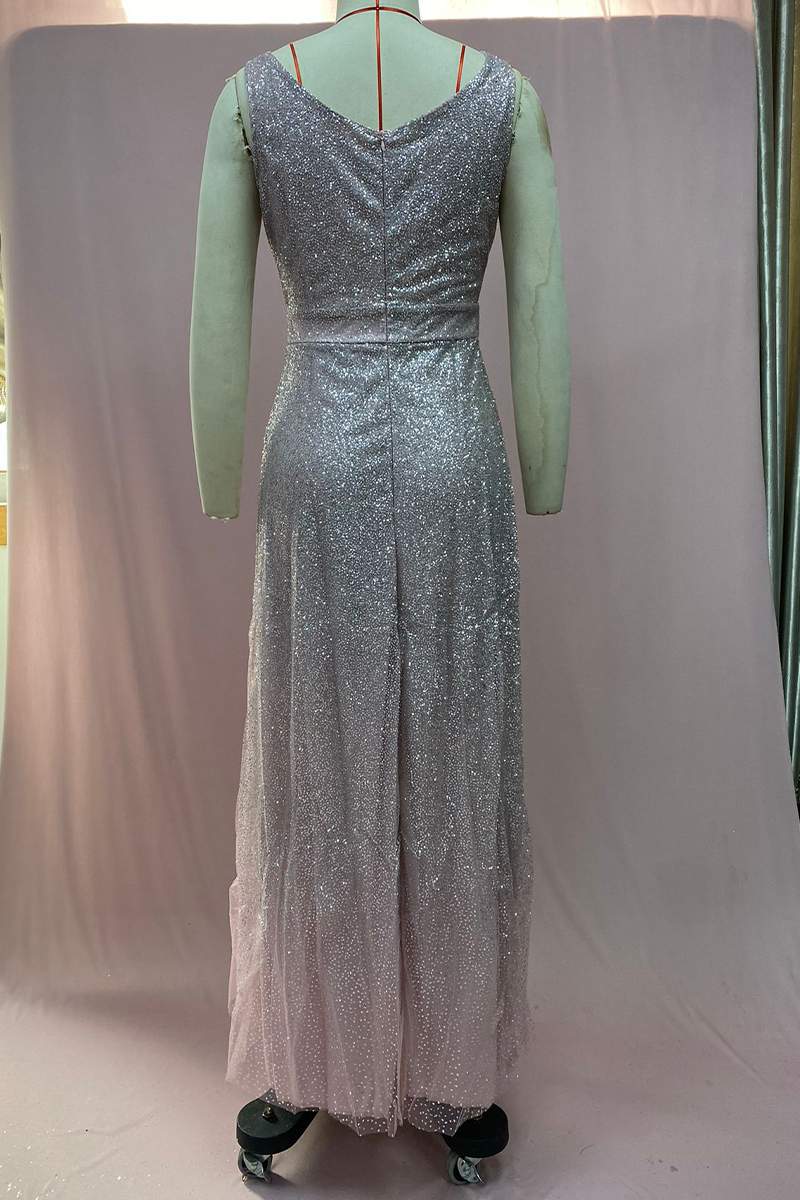 Sexy Gradient Sequined V Neck Evening Dresses - Image 6