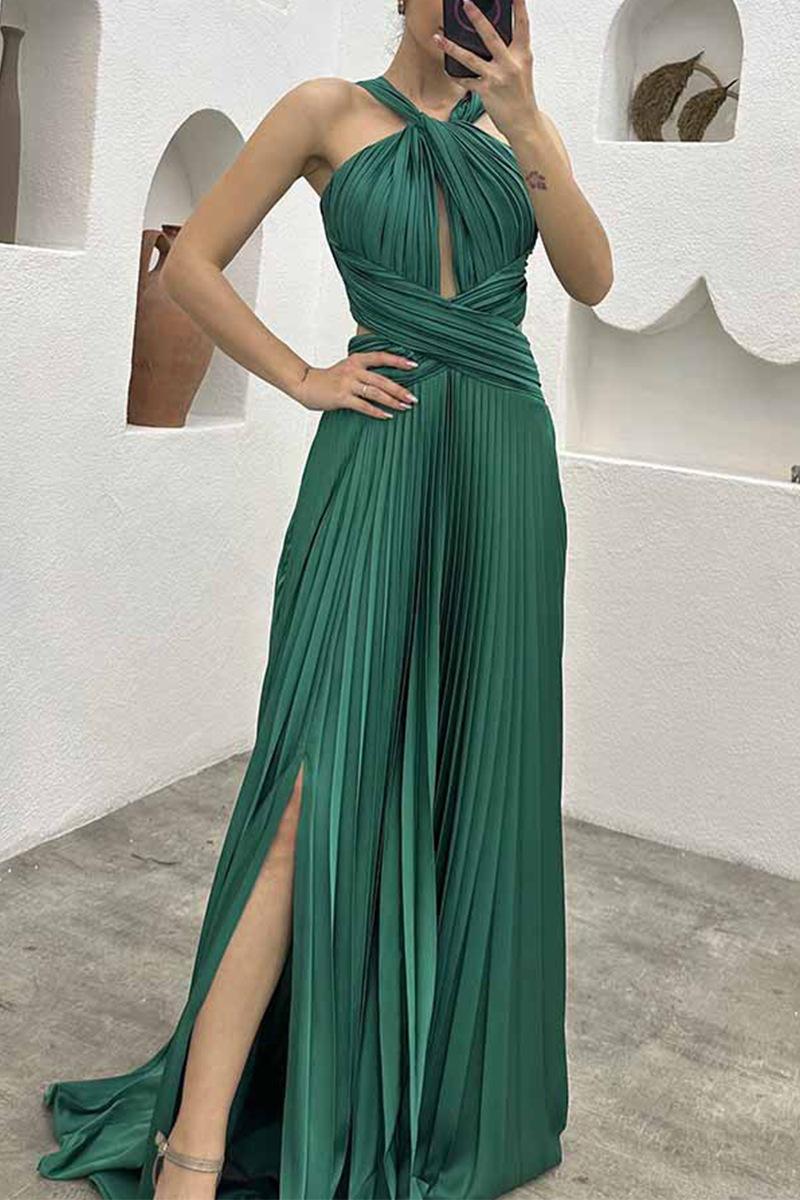Elegant Solid Fold Halter Evening Dress Dresses - Image 11