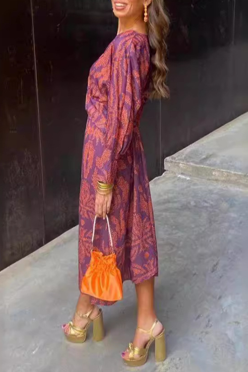 Elegant Floral Print Ruched V Neck A Line Dresses(4 Colors) - Image 4